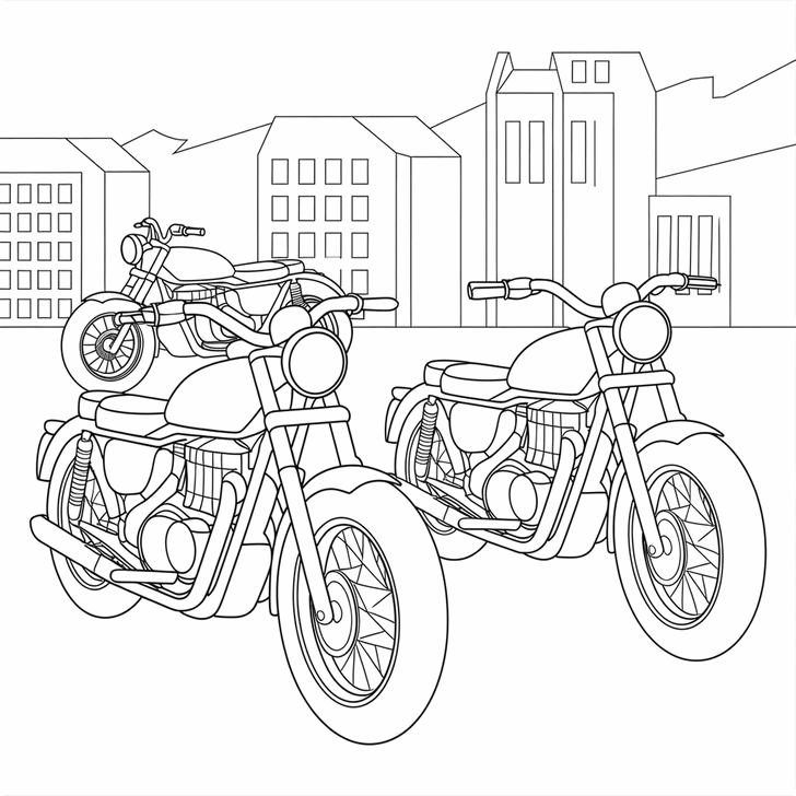 Obr�zek k tisku pro d�ti k vybarven� a vyti�t�n�, omalov�nka k vytisknut� Motorky